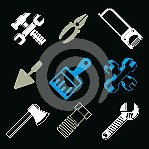 Set of 3d detailed tools, vector repair theme graphic elements