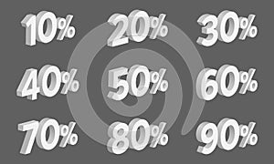 Set of 3D Discount Isometric Numbers with Percentages