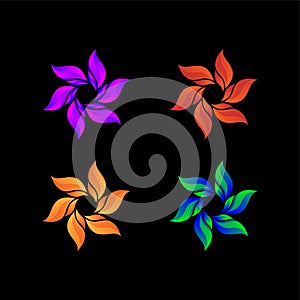 Set 3d flower pattern logo design vector