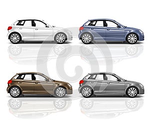 Set of 3D Hatchback Cars