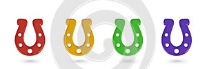 Set of 3D horseshoes of different colors. Bright decorative items for game concepts