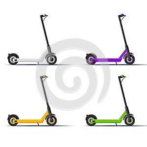 Set of 3d icons of electric scooter, render cartoon style illustration