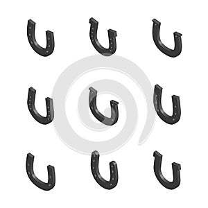 Set of 3D isometric horseshoes, vector illustration.