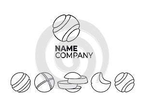 A set of 3D logos of a spherical shape. Outline