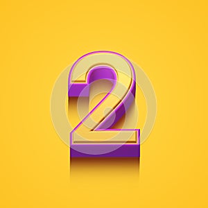 Set of 3d numbers on yellow background, 3d illustration, two