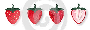 Set of 3d papercut strawberry sliced cutout berry fruit