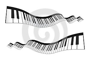 Set of 3D piano keyboard in perspective or isometric style. Realistic piano keys in different angles of view. Musical instrument