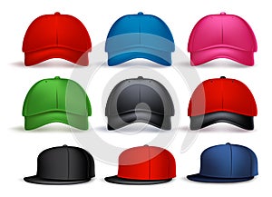 Set of 3D Realistic Baseball Cap for Man with Variety of Colors