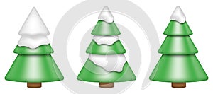 Set of 3d realistic Christmas tree with shadow isolated on white background. Vector illustration