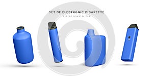 Set of 3d realistic disposable electronic cigarette isolated on white background. Modern smoking, vaping and nicotine with