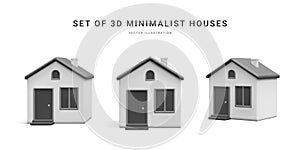 Set of 3d realistic homes isolated on light background. Real estate, mortgage, loan concept. House icons in cartoon minimal style