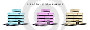 Set of 3d realistic hospital building isolated on white background. Healthcare design concept. Vector illustration