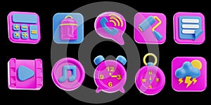 Set of 3d rendering user interface icons for web and mobile applications