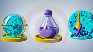 Set of 3d Science icon, Science and technology of astronomy, physics, chemistry, biology, concept.
