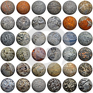 Set of 3D stone balls on white - seamless texture