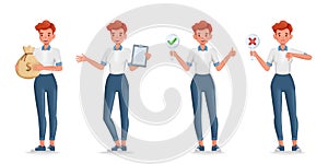Set of 3d vector business woman character illustration design. Presentation in various action. People working in office planning,