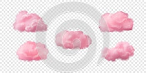 Set of 3d vector pink cotton clouds.