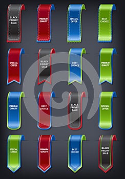 Set of 3d vertical ribbon bookmark elements for sales promotion