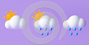 Set of 3D Weather icons for forecast design application and web. 3d render illustration