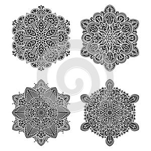 Set of 4 abstract black vector round lace designs - mandalas, de