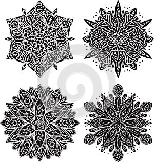 Set of 4 abstract black vector round lace designs - mandalas, de