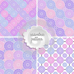 Set of 4 arabic arabesque seamless pattern with colorful circles. Holiday background collection. Design greeting card