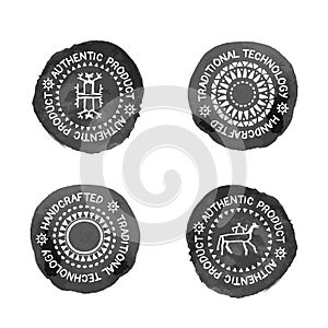 Set of 4 Badges for traditional, authenti or handcrafted products.