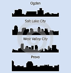 Set of 4 City Silhouette in Utah ( Salt Lake City, West Valley City, Provo, Ogden )