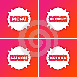 Set of 4 colorful menu cards for cafe.
