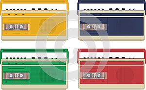 Set of 4 colourful vintage retro tape recorders