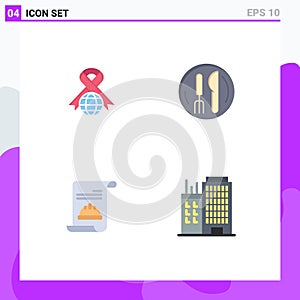 Set of 4 Commercial Flat Icons pack for care, card, world, kneef, invite