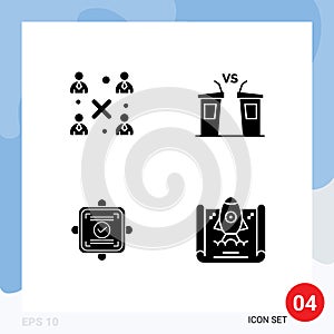 Set of 4 Commercial Solid Glyphs pack for business, ok, workgroup, election, card