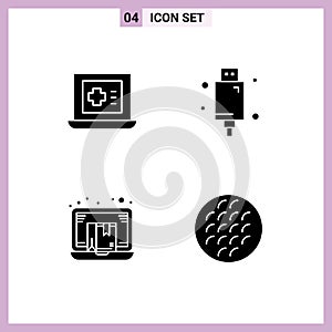 Set of 4 Commercial Solid Glyphs pack for laptop, drop shipper, cable, electronic, commerce