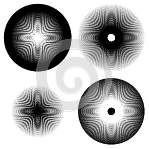 Set of 4 concentric circle elements. Ripple, radiating circles.