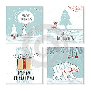 Set of 4 cute Christmas gift cards with quote