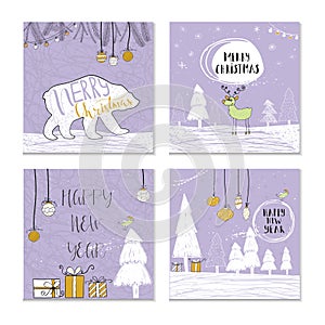 Set of 4 cute Christmas gift cards with quote.