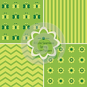Set of 4 cute green seamless patterns