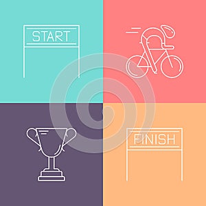 Set of 4 cycling race linear icons.
