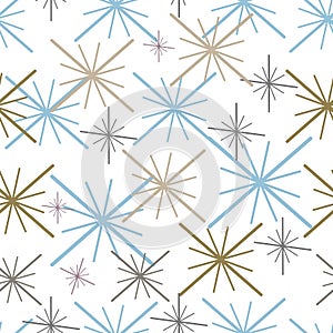 Set of 4 geometric seamless patterns in winter style. Blue Christmas trees, snowflakes on a white background.