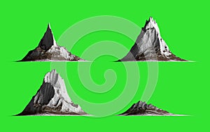 A set of 4 images of mountains. Frontal view. 3D rendering