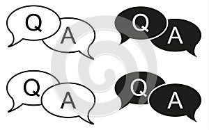 Set of 4 isolated black and white bubbles with question and answer icon