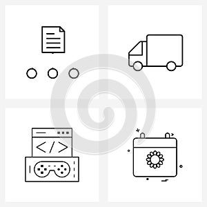 Set of 4 Line Icon Signs and Symbols of document, development, secure, vehicle, iPhone
