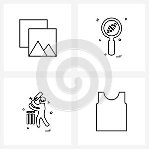 Set of 4 Line Icon Signs and Symbols of gallery, m, search, sports, garments