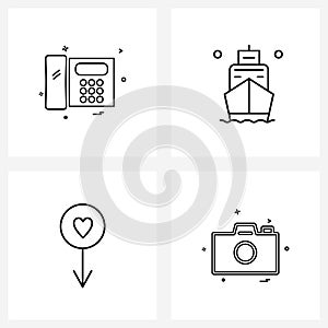 Set of 4 Line Icon Signs and Symbols of phone, male, call, freight container, sex