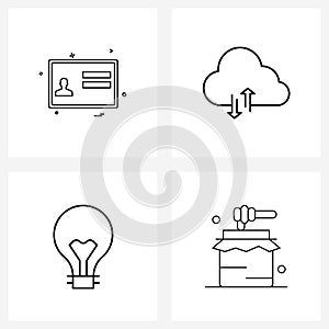 Set of 4 Line Icon Signs and Symbols of profile; education; text; uploading; breakfast