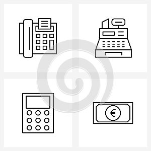 Set of 4 Line Icon Signs and Symbols of telephone, math`s, atm, finance, money
