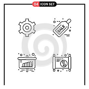 Set of 4 Line Style Icons for web and mobile. Outline Symbols for print. Line Icon Signs Isolated on White Background. 4 Icon Set