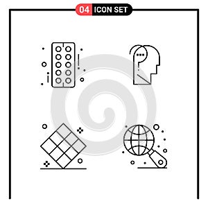 Set of 4 Line Style Icons for web and mobile. Outline Symbols for print. Line Icon Signs Isolated on White Background. 4 Icon Set