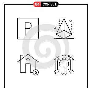 Set of 4 Line Style Icons for web and mobile. Outline Symbols for print. Line Icon Signs Isolated on White Background. 4 Icon Set