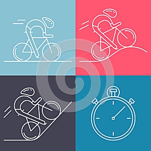 Set of 4 linear icons of cycling race stage types